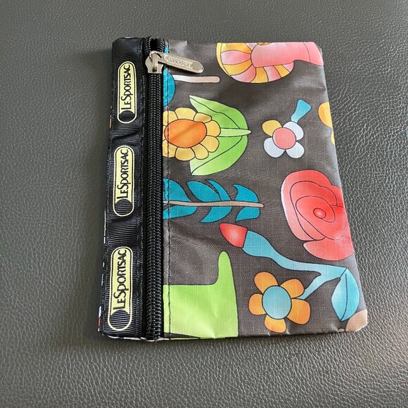 LeSportsac Cosmetic Pouch Brown Floral Mini Makeup Bag - Picture 1 of 3